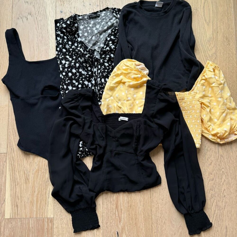 Bundle Aritzia Abercrombie Fitch Soft AF Bodysuit Blouse Size Medium Puff Sleeve